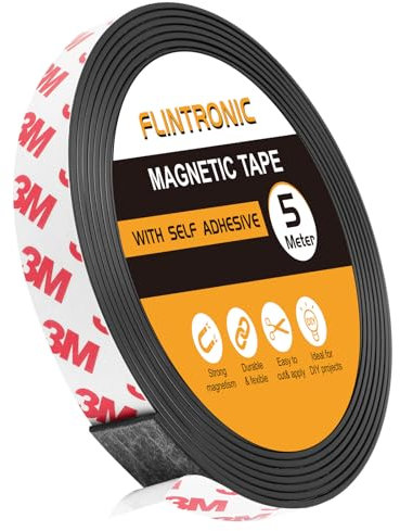 Flintronic 5M Rotolo di Nastro Magnetico, Nastro Magnetico Autoadesivo, Striscia Calamitata con Nastro Adesivo 3M, per Tende, Foto, Poster, Magneti per Frigorifero, Zanzariere, Domestico(3cm*1.5mm)