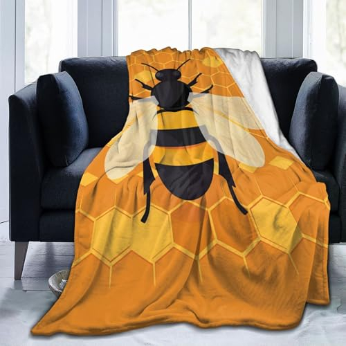 Mexpekil Bienenwabendecke, weich, gemütlich, flauschige Flanell-Fleece-Decke für Sofa, Bett, Camping, Reisen, 150 x 125 cm