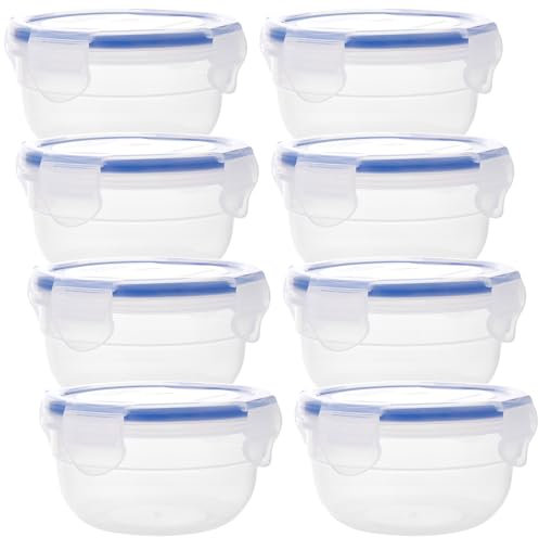 JIEHIN 8 recipientes herméticos de plástico redondos de 300 ml con tapa, recipientes herméticos para alimentos, cajas redondas para congelar con tapa, juego pequeño