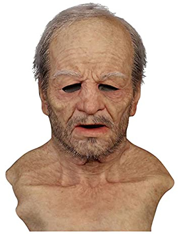 Yoisdtxc Halloween Realistische Latexmasken, Alter Mann Alte Dame Silikonmaske für Erwachsene, Cosplay Kostüm Maske Party Requisiten mit Gruselfalten (Braunes Haar Opa)