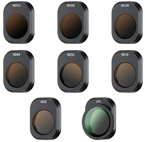 JJC Kit di filtri ND CPL per DJI Mini 4 Pro, confezione da 8 filtri fissi a densità neutra ND8 ND16 ND32 ND64 NND128 D256 ND512 filtri fissi a densità neutra polarizzatore CPL, filtro ND portatile