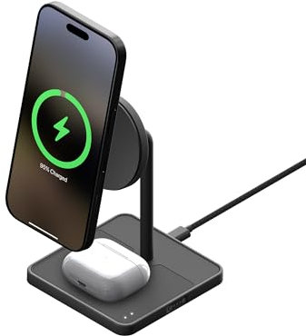 Mous Magsafe Compatible 2 in 1 Wireless Charger Stand, 15W Qi2 Fast Charging Station Compatible with iPhone 16/15/14/13/12 Series and Airpods - Matte Black