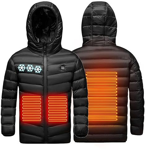 RLEHJN Heizjacke Kinder, Beheizte Winterjacke Kinder mit 3 Heizzonen Elektrische Sale, Beheizte Winterjacke USB-beheizte, Beheizbare W este Kinder Heizmantel für Wandern Camping