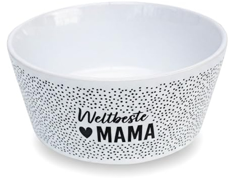 Papierdrachen Bol à céréales en porcelaine - Weltbeste Mama - Blanc et noir - 15 cm - Avec impression intérieure - Cadeau pour la fête des pères et Pâques - Bol de petit-déjeuner pour les parents