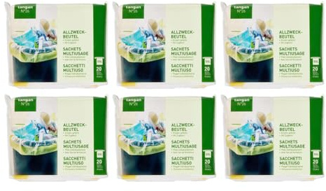 Müllbeutel Allzweckbeutel Reißfeste Müllbeutel mit Zugband 55L Einzeln gefaltet - 6 Packung x 20 Beutel