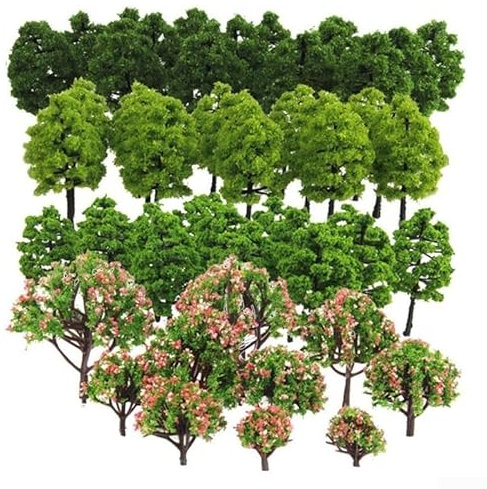 Besttoolifes Lot de 70 maquettes d'arbres à faire soi-même pour train et rue, paysage ferroviaire, accessoire de paysage 3 à 9 cm échelle 1:75 1:100 HO Z TT