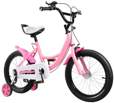 DHQCQL Vélo pour enfant de 16 pouces, réglables avec roues stabilisatrices, vélo avec hauteur réglable, sonnette, vélo urbain fille 3 roues, rose