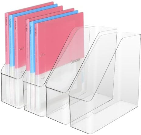IBEQUEM Lot de 4 porte-revues en acrylique transparent - Organiseur vertical en plastique pour magazines - Pour bureau à domicile, bureau