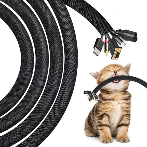 3 Metri-10mm Nascondi Cavi Guaina per Cavi Elettrici Protezione per Cavi di Cani e Gatti Flessibile Self-closing Guaina per Cavi Intrecciata Nascondi Cavi Scrivania per TV Computer Ufficio Casa Auto
