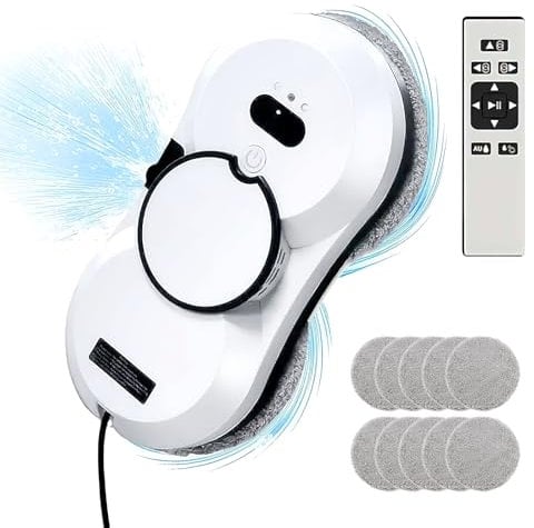 Oamger Robot pulitore per vetri con getto d'acqua automatico, 5600PA Robot lavavetri automatico, navigazione intelligente, telecomando per superfici lisce, con 10 panni (B 5600Pa)