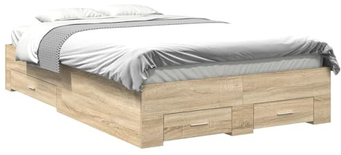 vidaXL Bettrahmen mit Schubladen Braun 120 x 190 cm Holzwerkstoff, Stylischer, rechteckiger Bettrahmen mit Stauraum, Robustes Holz, minimalistisches Design