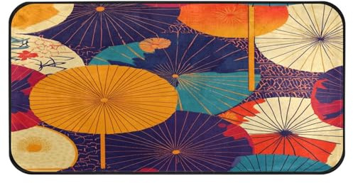 Quteprint Rutschfeste, super saugfähige Boden-Fußmatte, japanische Regenschirme, Retro-Läufer, Teppich für Eingangsbereich, Flur, Küche, Innen- und Außenbereich, leicht zu reinigen, Heimdekoration, 99