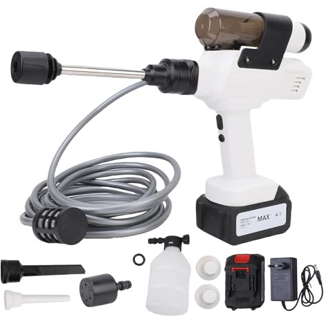 VISLONE Nettoyeur Haute Pression sans Fil 3 en 1 avec aspirateur et souffleur,Nettoyeur Haute Pression 145 PSI avec 2 3.0Ah Batteries,buse 6 en 1,Tuyau de 5 m,pour Voiture,terrasse et extérieur