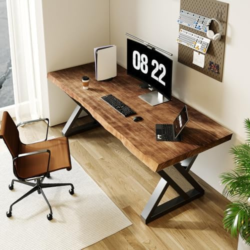 Sihtengxxhongs 140cm Desk, Rustic Style Solid Wood 140 x 70 cm Computer Desk - Large Office Desk for Home Office, Modern and Simple Design Ideal for Study, Writing, Dining