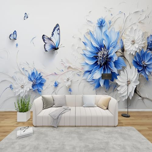 MMYAOKEN Papier Peint Panoramique Fleurs 350x256 cm - Décoration Murale Papillon Fleuri - Tapisserie Murales Papier Peint Intissé pour Chambre Salon - Moderne Poster Tableaux Photo Muraux