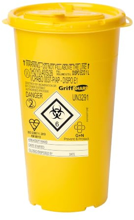 G+N Medical Sharps Disposal Container 1 Litre For Needles | Sharps Bin, For Needles, Lancets, Syringes, Tattoo & Beauty Waste, Puncture Resistant, Secure Closures, Regulation Compliant