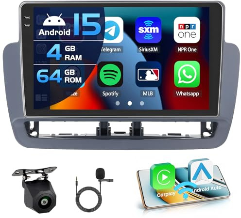 Inefala 4+64G Autoradio für Seat Ibiza 2012-2015 Android 15 mit 9'' In-Cell Bildschirm Unterstützung Wireless Carplay und Android Auto Mirror Link Radio FM/RDS GPS WiFi BT SWC