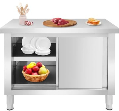 CuCummoo Arbeitsschrank mit Schiebetüren Arbeitstisch Arbeitsplatte Edelstahlschrank Gastro Schrank Schiebetürenschrank 100x60x80 cm Edelstahl