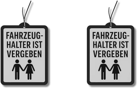 2x Duftbaum mit 'Fahrzeughalter ist vergeben' Motiv, Auto lustig Duftspender, Autoduft, Dufthänger, Lufterfrischer, Scherzartikel