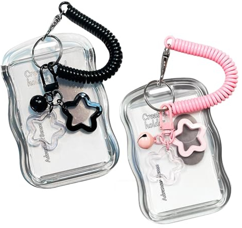 PLUSHCEWT 2 Pcs Photocard Holder Kpop Ausweishalter Fotokartenhalter, C | Ausweishalter Kartenhalter, ID Card Holder mit Schlüsselanhänger, Kartenhülle für Ausweis, Idol Photo Display Buskarte