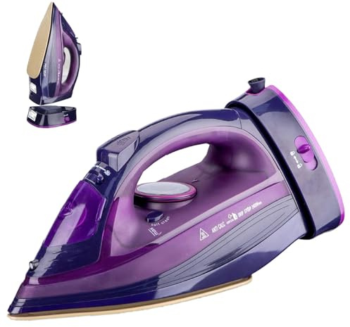 Dampfbügeleisen kabellos 2400W kabelloses Bügeleisen Sohle mit keramischer Antihaftbeschichtung Vertikal bügeln, Tropfstop, Antikalk, selbstreinigend mit Wassertank Steam Iron