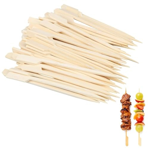 200PCS Bamboo Skewers, 12CM Bamboo Paddle Skewers Cocktail Sticks Flat Burgers Sticks Wooden Fruits Picks Satay Skewers Mini Food Sticks for Appetizers Barbecue Snacks Kebabs Charcuterie Buffets Party
