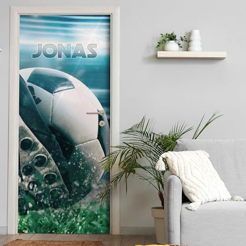 Türtapete selbstklebend | personalisiert mit Namen | 200 x 90 cm Fußball Sport Design | Tür Aufkleber Poster Türfolie | Einteilig | Wasserfest 3D Türaufkleber Wandtattoo Türposter Teenager