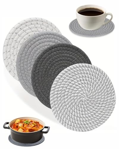 MenYiYDS Set di 4 Tovagliette Rotonde in Cotone Intrecciato,Sottopiatti Eleganti Lavabili e Resistenti al Calore,Tovagliette Americane Colazione e Pranzo Antiscivolo per Tavola Cucina e Sala da Pranzo
