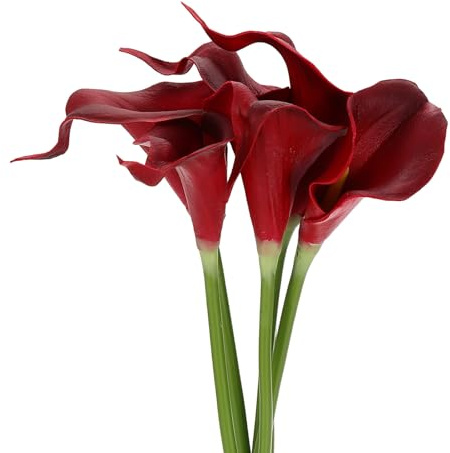 QUARKZMAN 6 Stück Künstliche Calla Lilien Fake Blumen 13 Zoll Real Touch Künstlicher Blumenstrauß Für Hochzeitsbraut Dusche Geschenk Home Deko DIY Basteln Burgunder/Gelb