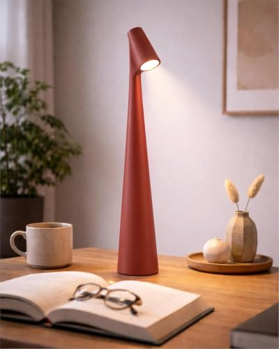 LEDs24.com - LED Tischlampe Kabellos - Akku Tischleuchte Dimmbar inkl. USB-C-Kabel - 3 Lichtfarben, Helligkeit Stufenlos - für Esstisch, Sideboard, Nachttisch, Regal, Büro (rot)