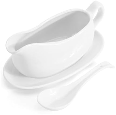 Juego de salsera de cerámica de 200 ml con cuchara profunda y bandeja, vajilla con boquilla antigoteo para salsas, aderezos para ensaladas, Acción de Gracias y Halloween