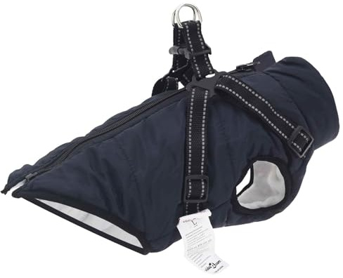 GeenYuu Hundemantel Marineblau aus Fleece und Polyester L28 mit verstellbarem Gurt, reflektierend, winddicht und wasserdicht für Winter, Herbst und Outdoor Spaziergänge bei Kälte