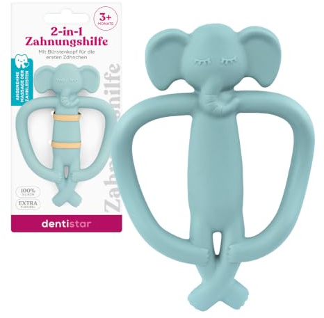 dentistar 2-in-1 Zahnungshilfe aus Silikon - Beißring und Zahnpflege - Blau