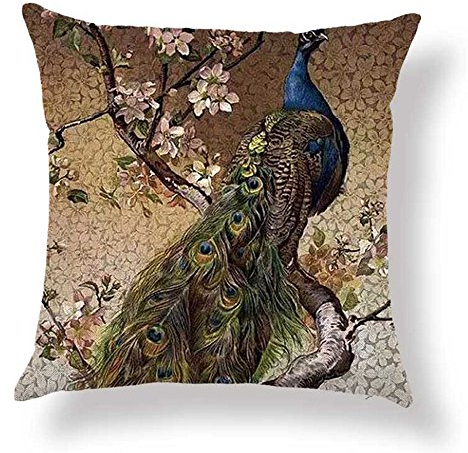 hengjiang Kissen Vogel Pfau Feder Gemälde 120 g Dicke Baumwolle Leinen doppelseitig 45,7 x 45,7 cm/45 x 45 cm Überwurf Kissen für Zuhause Sofa Bett Auto Büro Deko 14