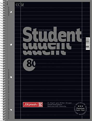 Brunnen 1067927190 Notizblock/Collegeblock Student Colour Code (A4 liniert, Lineatur 27, 90 g/m², 80 Blatt) Schwarz