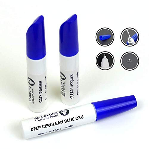 SD COLORS DEEP CERULEAN BLUE C3U New Touch Up Paint Pen REPAIR KIT 12ML SCRATCH CHIP BRUSH COLOR CODE C3U DEEP CERULEAN BLUE (PAINT+PRIMER+LACQUER)