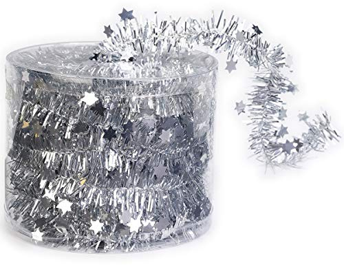 Inge Christmas Goods Drahtgirlande mit Sternen | 7m Girlande in rot Silber Gold oder weiß | Deko Adventskranz Zubehör Weihnachten (Silber)