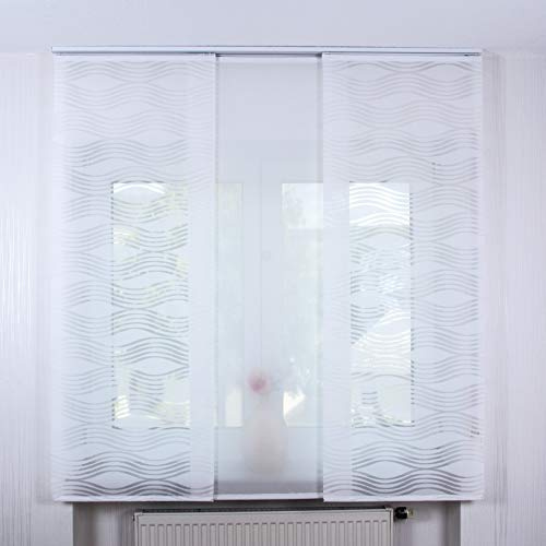 College Gardinen 3er Set Schiebegardine Flächenvorhang inkl. Zubehör (in versch. Längen) Suna-Desiree II, Farbe:weiß, Vorhanglänge:245 cm, Farbe Paneelwagen:Silber