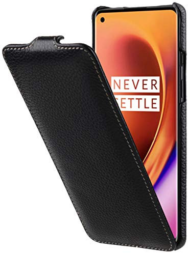 STILGUT UltraSlim entwickelt für OnePlus 8 Hülle aus Leder - OnePlus 8 Flip Case, Klapphülle, Handyhülle, Lederhülle - Schwarz