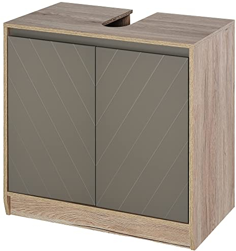 HOMCOM Waschbeckenunterschrank Badschrank Badmöbel mit 2 Türen Unterschrank MDF Grau+Eiche 60 x 30 x 59,8 cm