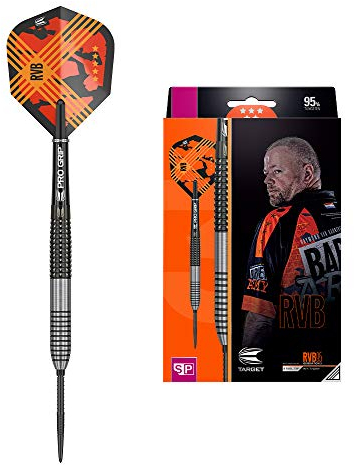 Target Darts Raymond van Barneveld RVB 95 3 Gen 95 Prozent Wolfram Swiss Point Steeldarts-Set (23gr - Dartpfeile) Silber, Schwarz und Orange