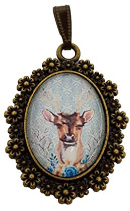 Charm Trachtenschmuck Rehbock hellblau Cabochon Anhänger Karabiner Bettelarmband Schlüsselanhänger Accessoires Oktoberfest antik-bronze