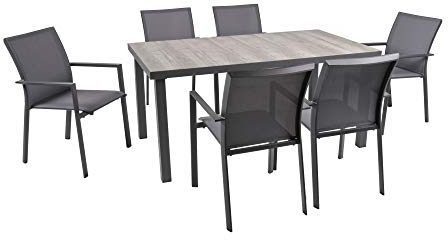 7-TLG. Alu Tischgruppe RANA Set Garten Sitzgruppe Outdoor Grau Metall Kunststoff