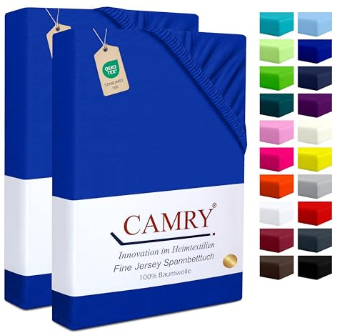 Camry Spannbettlaken 2er-Set 90x200cm - 100x200cm Royalblau Baumwolle Jersey Oeko-Tex