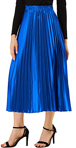 Allegra K Gonna longuette plissettata a fisarmonica metallizzata lucida per festa di San Patrizio, Blu reale, 44