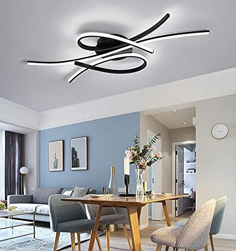 Hsyyz Plafonnier LED Dimmable avec Télécommande Moderne Créatif Métal Acrylique Design, Lampe Suspendue pour Chambre Bureau, Lumières intérieures, 54W, Noir, 100 x 50 x 9 cm