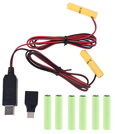 unknows 2in1 USB oder Typ C zu Dual LR03 AAA Batterie Eliminator Stromversorgungskabel kann 1-4 Stück AAA Batterie für Spielzeug LED Licht und mehr ersetzen - PLMN