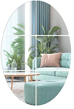Jiayaus 6 Pegatinas de Pared de Espejo, Azulejos de Espejo HD, Espejo Autoadhesivo, sin Marco, Espejo Ovalado, fácil de Instalar, calcomanías de Espejo de Pared para Dormitorio o baño