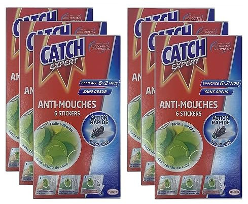 CATCH Lot de 36 (6x6) Stickers Anti-Mouches Décoratifs Verts sans odeur