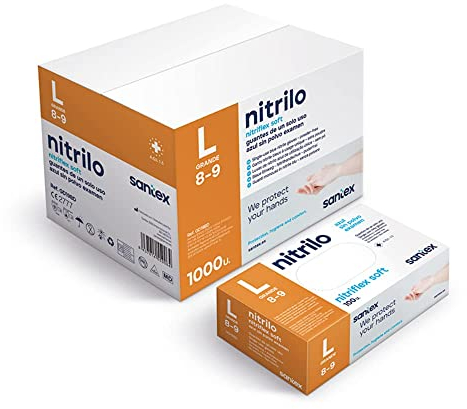 Santex Guantes de nitrilo sin polvo azul | Gama Nitriflex Soft | Guantes desechables de un solo uso | Libre de látex | Caja de 100 unidades | Talla S (L)